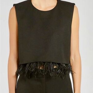 NWT MARELLA Cantal Black Sleeveless Crop Top With Detachable Feather Edge Size 8